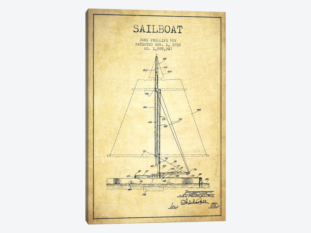Sailboat 1 Vintage Patent Blueprint by Aged Pixel 1-piece Canvas Artwork