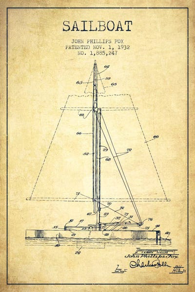 Nautical Blueprints: Sailboat 1 Vintage Patent Blueprint by Aged Pixel