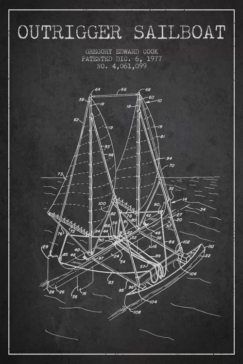 Outrigger Sailboat Charcoal Patent Blueprint