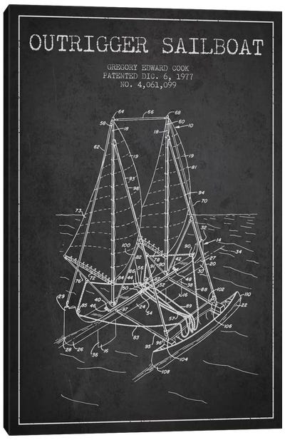 Outrigger Sailboat Charcoal Patent Blueprint Canvas Art Print - Kids Nautical Art