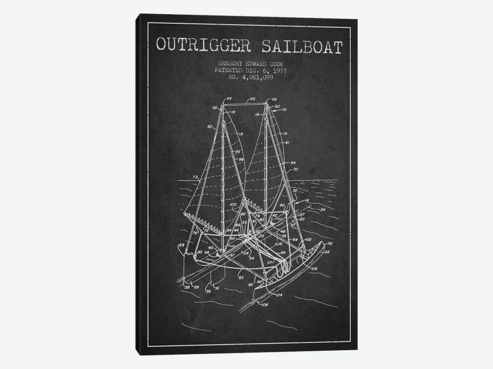 Outrigger Sailboat Charcoal Patent Blueprint by Aged Pixel 1-piece Canvas Art Print