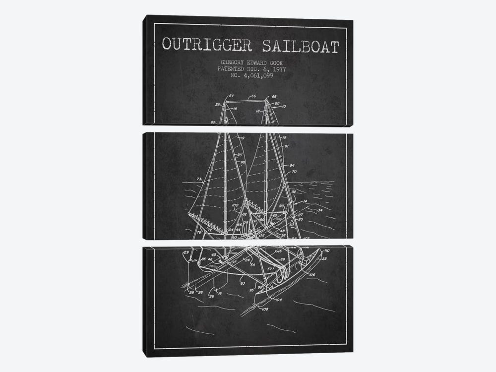 Outrigger Sailboat Charcoal Patent Blueprint by Aged Pixel 3-piece Art Print