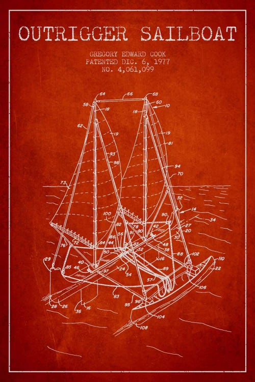 Outrigger Sailboat Red Patent Blueprint