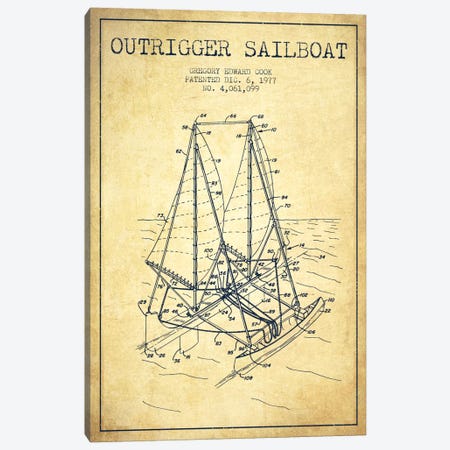 Outrigger Sailboat Vintage Patent Blueprint Canvas Print #ADP2739} by Aged Pixel Canvas Artwork