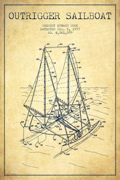 Outrigger Sailboat Vintage Patent Blueprint