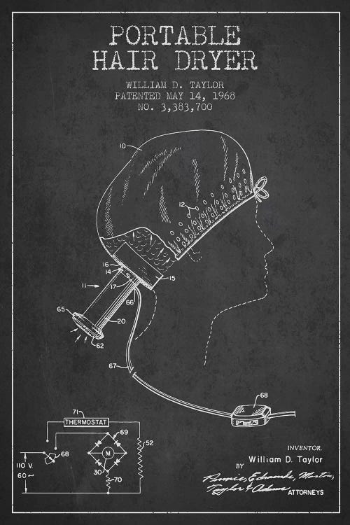 Portable Hair Dryer Charcoal Patent Blueprint