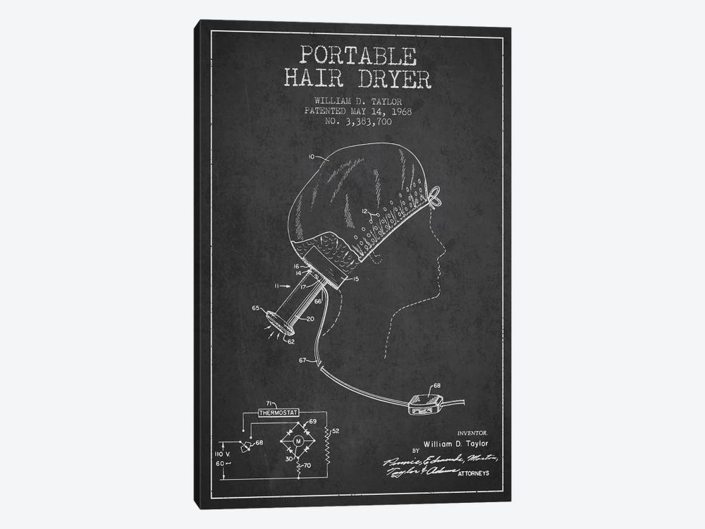 Portable Hair Dryer Charcoal Patent Blueprint by Aged Pixel 1-piece Canvas Art
