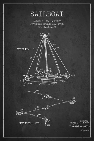 Double Ended Sailboat Charcoal Patent Blueprint by Aged Pixel framed canvas print