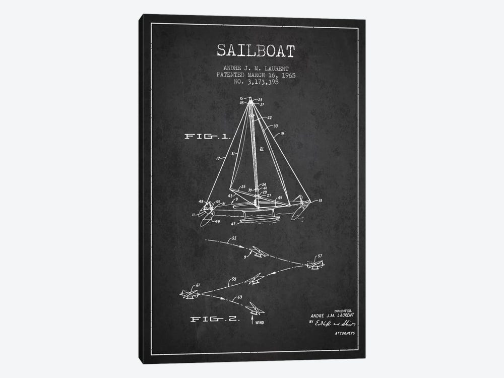 Double Ended Sailboat Charcoal Patent Blueprint by Aged Pixel 1-piece Art Print