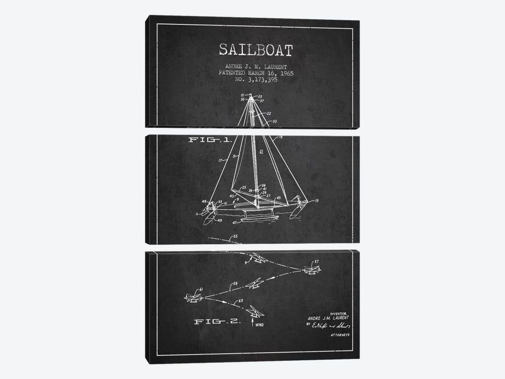 Double Ended Sailboat Charcoal Patent Blueprint by Aged Pixel 3-piece Art Print