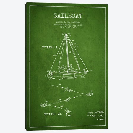 Double Ended Sailboat Green Patent Blueprint Canvas Print #ADP2741} by Aged Pixel Canvas Print