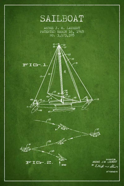 Nautical Blueprints: Double Ended Sailboat Green Patent Blueprint by Aged Pixel