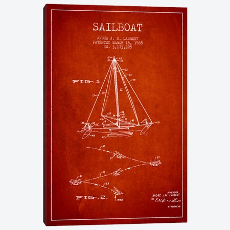 Double Ended Sailboat Red Patent Blueprint Canvas Print #ADP2743} by Aged Pixel Art Print