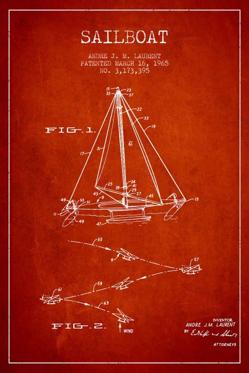 Double Ended Sailboat Red Patent Blueprint