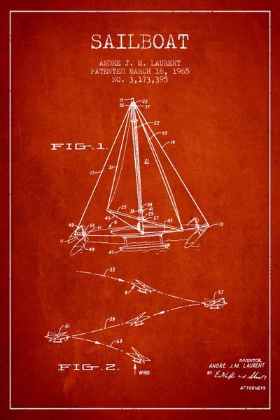 Double Ended Sailboat Red Patent Blueprint