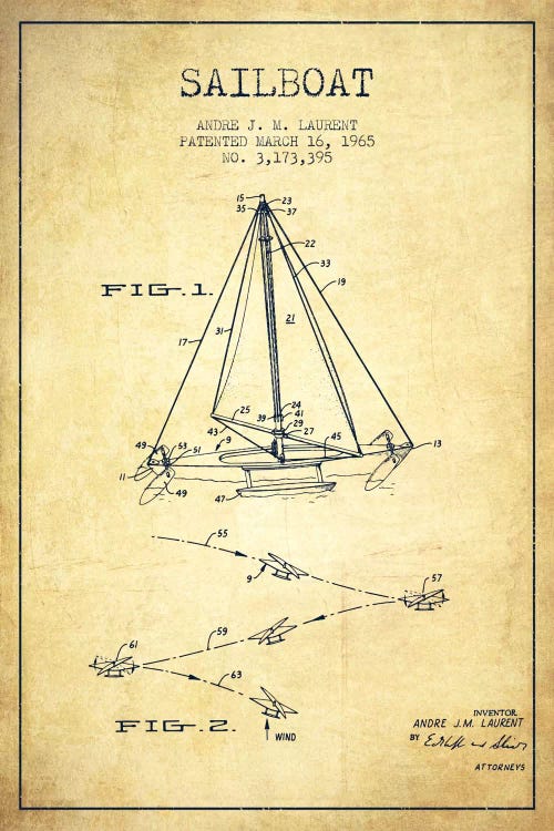 Double Ended Sailboat Vintage Patent Blueprint