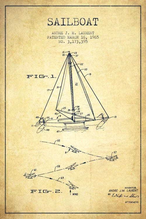 Double Ended Sailboat Vintage Patent Blueprint by Aged Pixel wall art