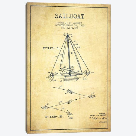 Double Ended Sailboat Vintage Patent Blueprint Canvas Print #ADP2744} by Aged Pixel Canvas Art