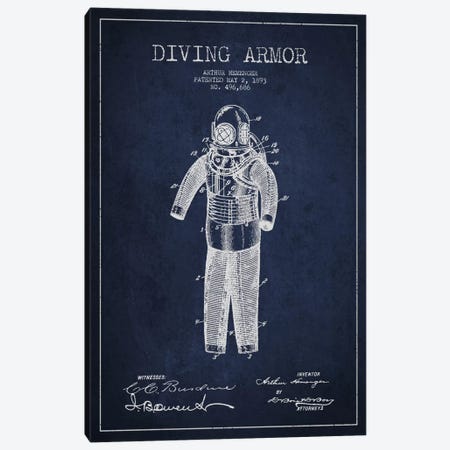 Diving Suit Blue Patent Blueprint Canvas Print #ADP2745} by Aged Pixel Canvas Wall Art