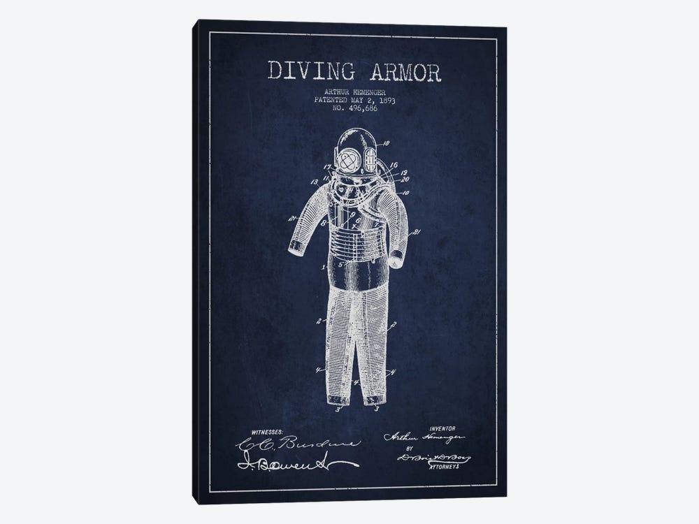 Diving Suit Blue Patent Blueprint by Aged Pixel 1-piece Canvas Art