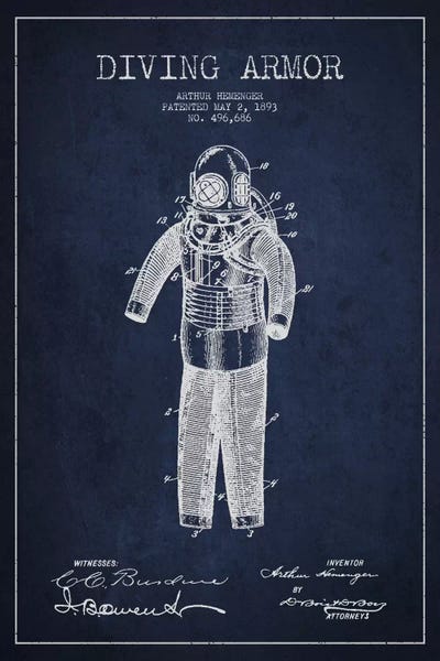 Aged Pixel: Diving Suit Blue Patent Blueprint by Aged Pixel