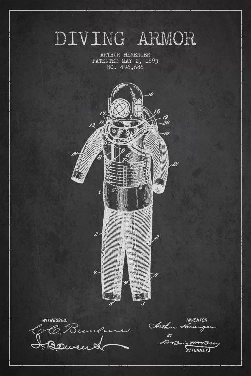 Diving Suit Dark Patent Blueprint