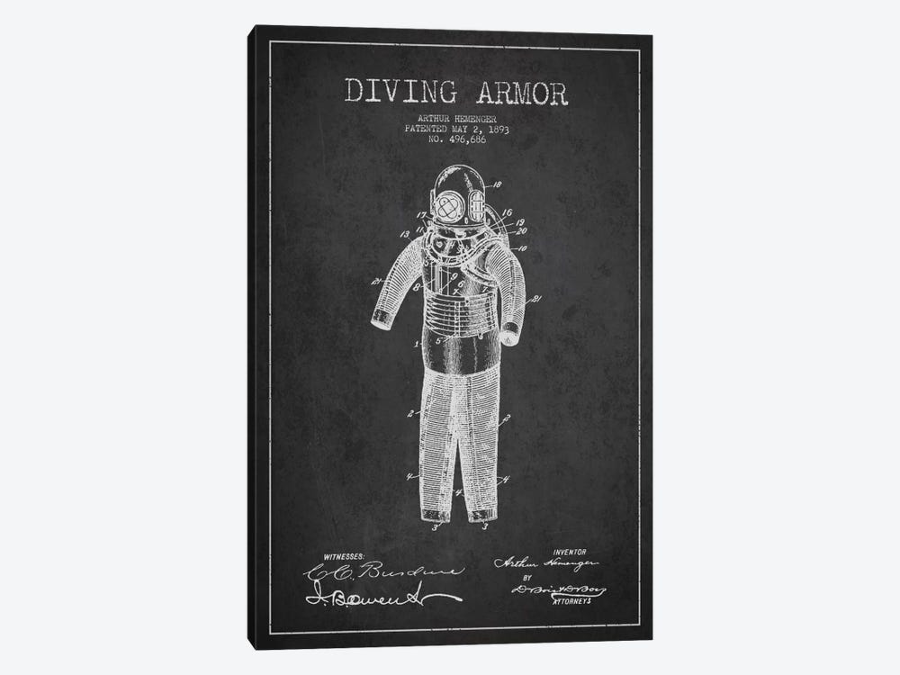 Diving Suit Dark Patent Blueprint by Aged Pixel 1-piece Canvas Art Print