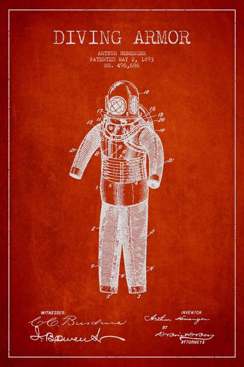Diving Suit Red Patent Blueprint