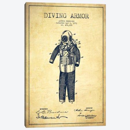 Diving Suit Vintage Patent Blueprint Canvas Print #ADP2749} by Aged Pixel Art Print