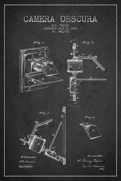 Camera Charcoal Patent Blueprint by Aged Pixel metal wall art