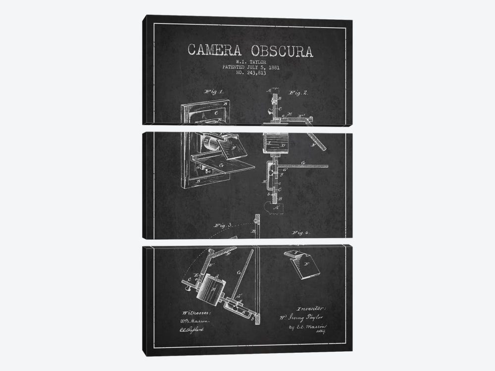Camera Charcoal Patent Blueprint by Aged Pixel 3-piece Canvas Artwork