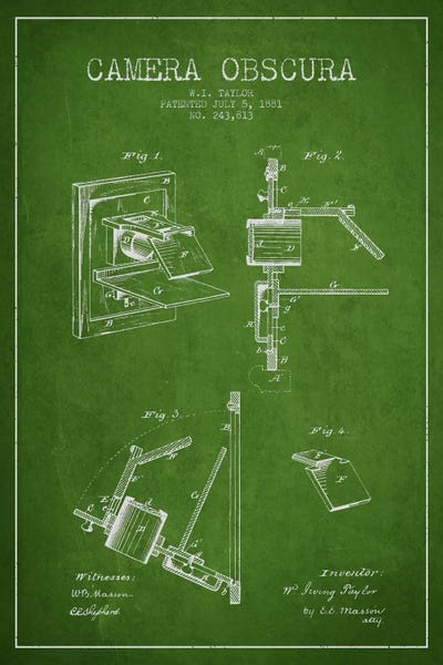 Camera Green Patent Blueprint by Aged Pixel framed canvas print