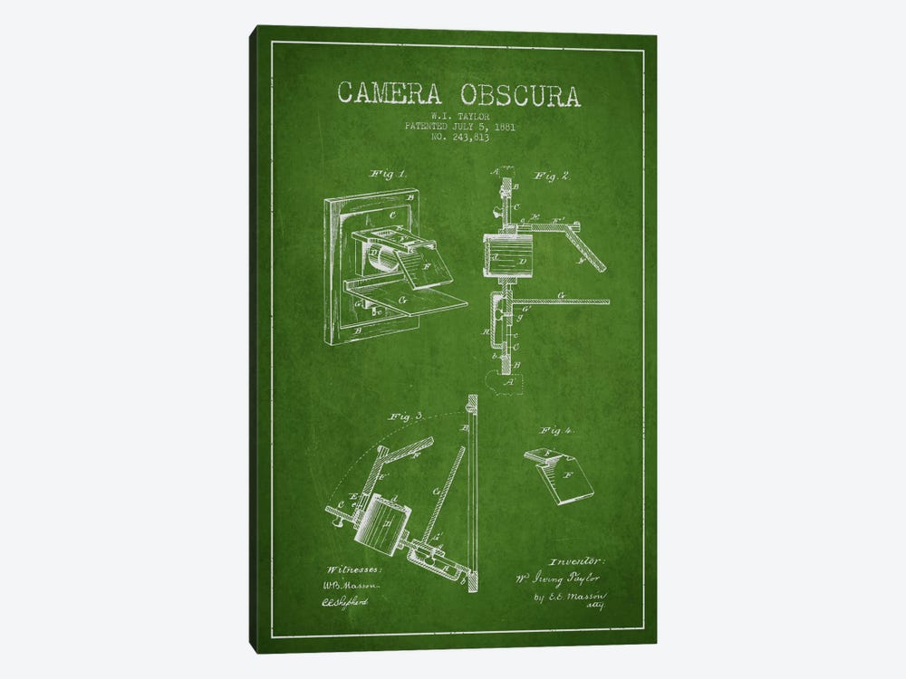 Camera Green Patent Blueprint by Aged Pixel 1-piece Art Print