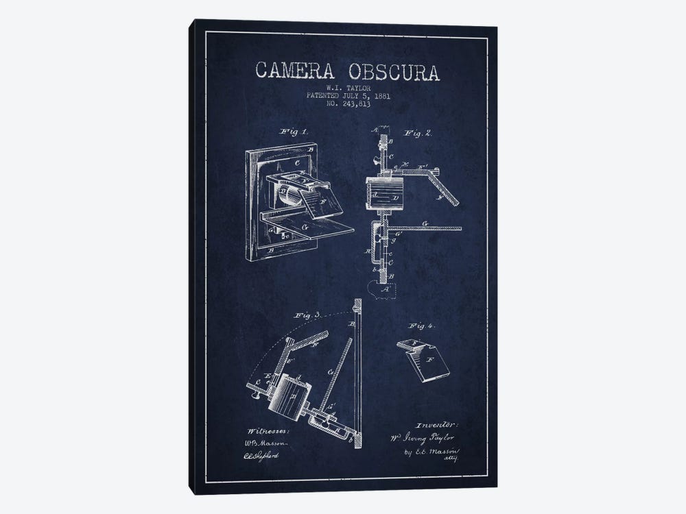 Camera Navy Blue Patent Blueprint 1-piece Canvas Artwork