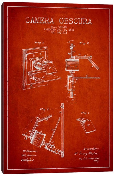 Camera Red Patent Blueprint Canvas Art Print