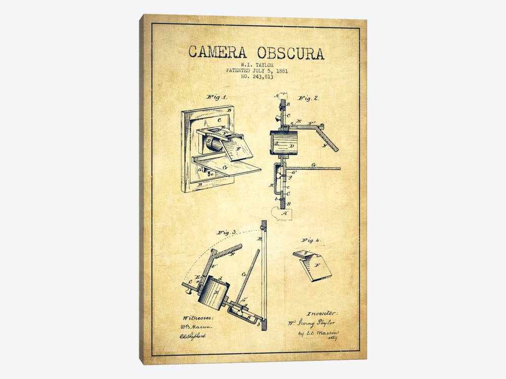 Camera Vintage Patent Blueprint by Aged Pixel 1-piece Canvas Artwork