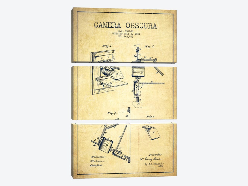Camera Vintage Patent Blueprint by Aged Pixel 3-piece Canvas Artwork