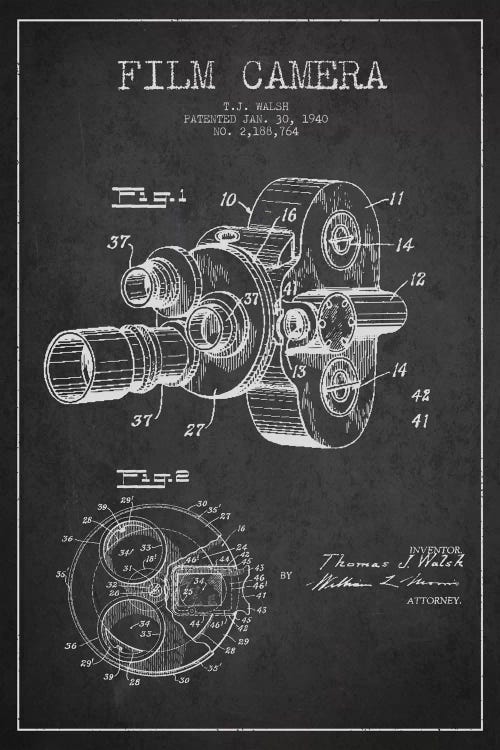 Camera Charcoal Patent Blueprint