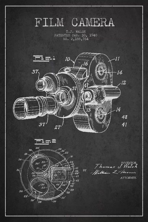 Camera Charcoal Patent Blueprint