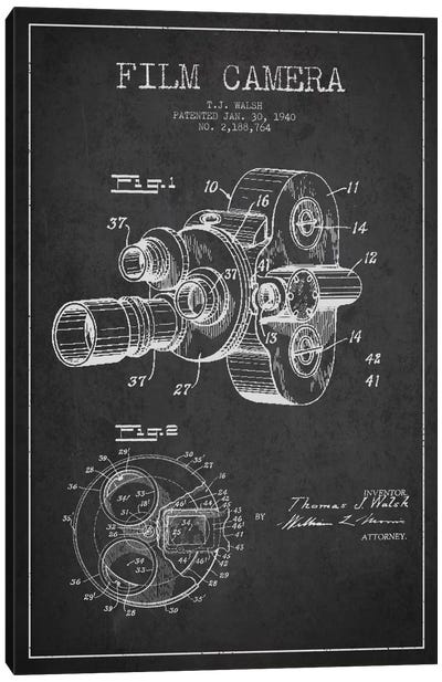 Camera Charcoal Patent Blueprint Canvas Art Print