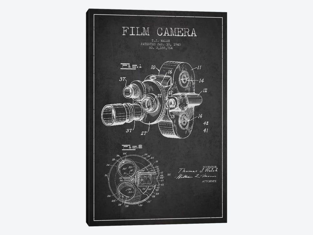 Camera Charcoal Patent Blueprint by Aged Pixel 1-piece Canvas Art Print