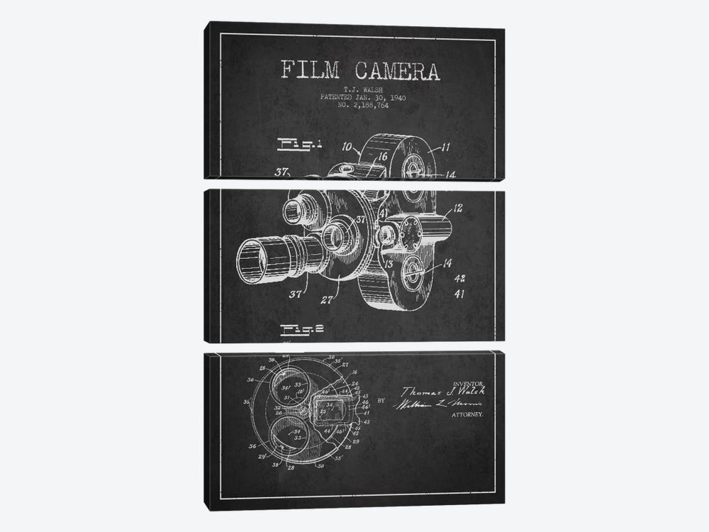 Camera Charcoal Patent Blueprint by Aged Pixel 3-piece Art Print