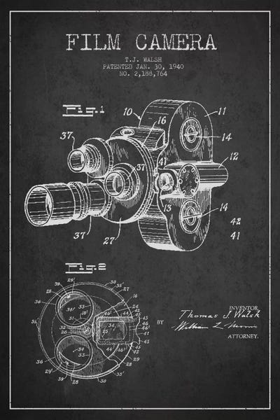 Electronics & Communication Blueprints: Camera Charcoal Patent Blueprint by Aged Pixel