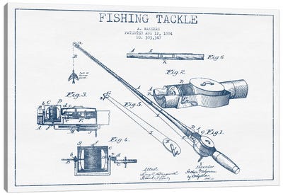 A. Wakeman Fishing Tackle Patent Sketch (Ink) Canvas Art Print - Aged Pixel: Sports