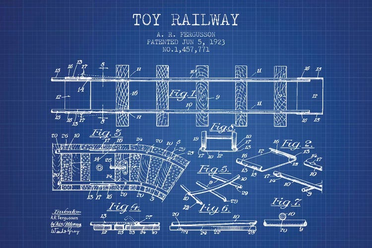 A.R. Fergusson Toy Railway Patent Sketch (Blue Grid)