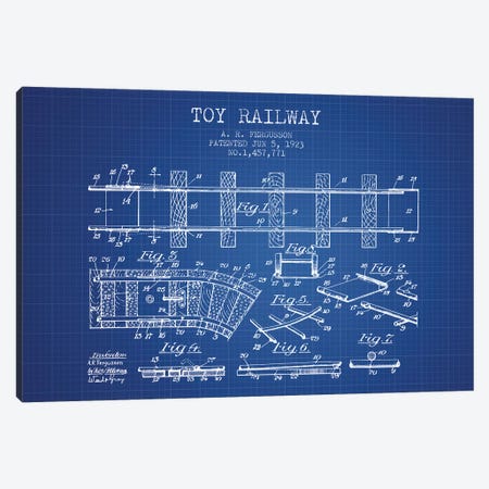 A.R. Fergusson Toy Railway Patent Sketch (Blue Grid) Canvas Print #ADP2758} by Aged Pixel Canvas Artwork