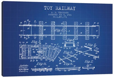 A.R. Fergusson Toy Railway Patent Sketch (Blue Grid) Canvas Art Print - Toy & Game Blueprints