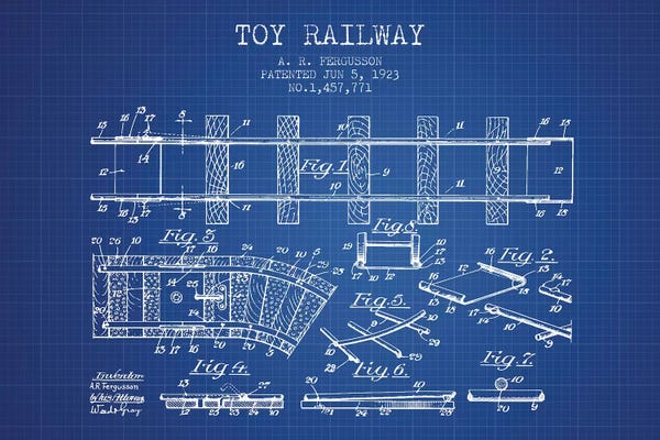 Toy & Game Blueprints: A.R. Fergusson Toy Railway Blue Grid Patent Sketch by Aged Pixel