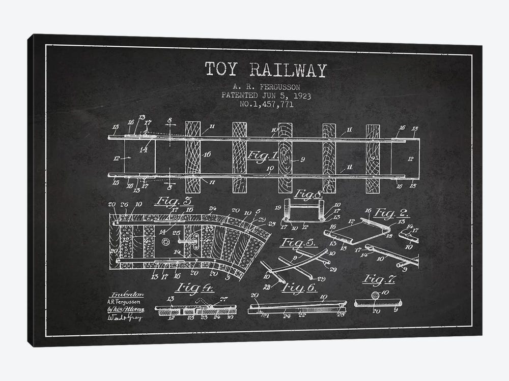 A.R. Fergusson Toy Railway Patent Sketch (Charcoal) by Aged Pixel 1-piece Canvas Print