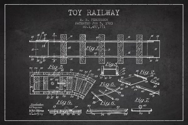 Toys & Collectibles: A.R. Fergusson Toy Railway Charcoal Patent Sketch by Aged Pixel